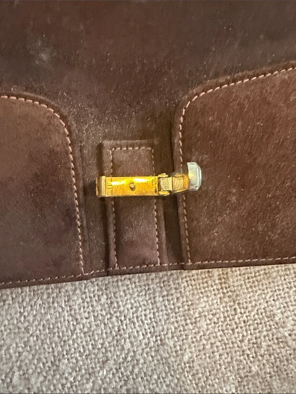 Gucci Dark Brown Suede Messenger Bag with Gold Hardware